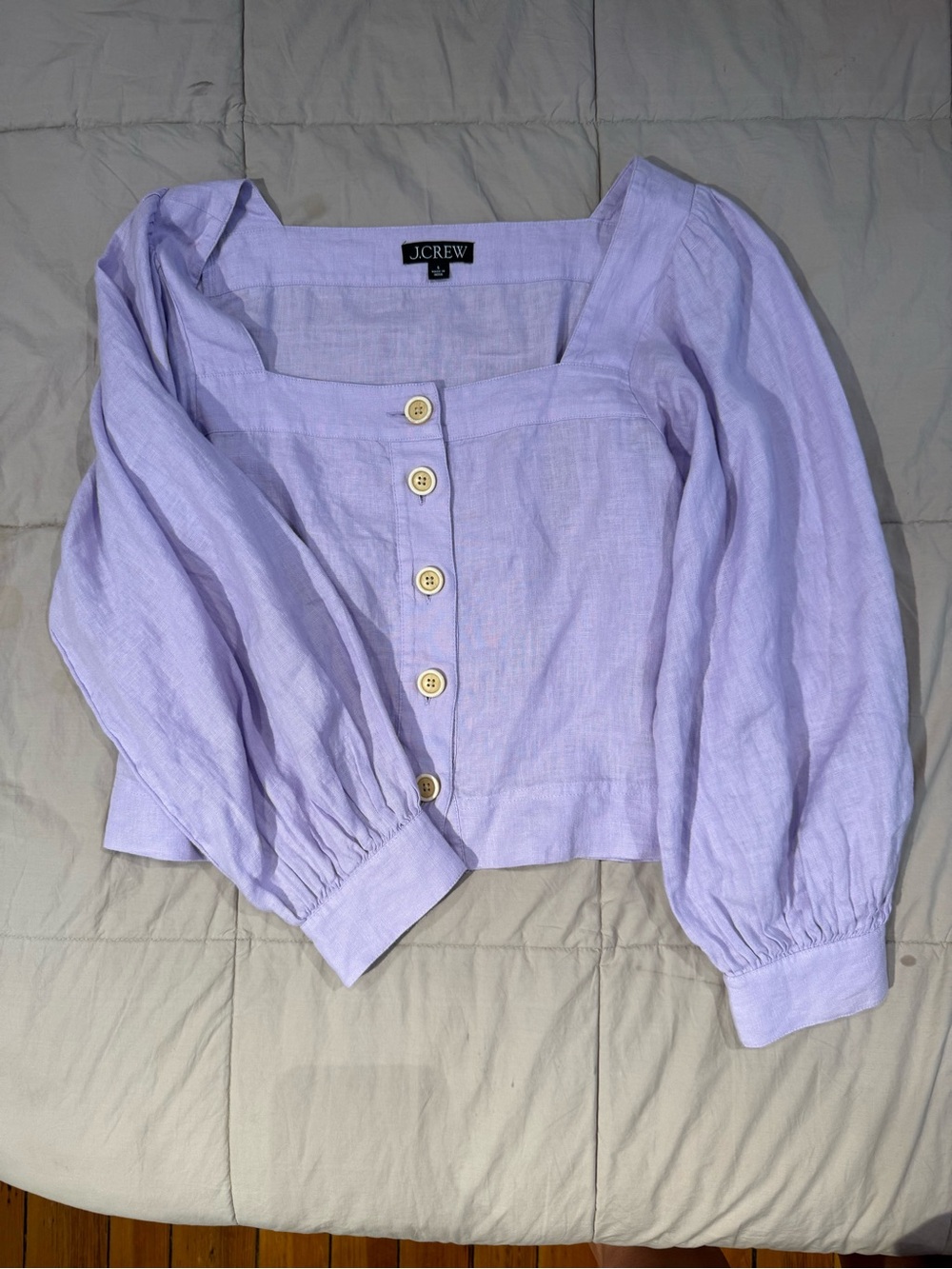 J. Crew Pastel Lavender Square-Neck Button Blouse